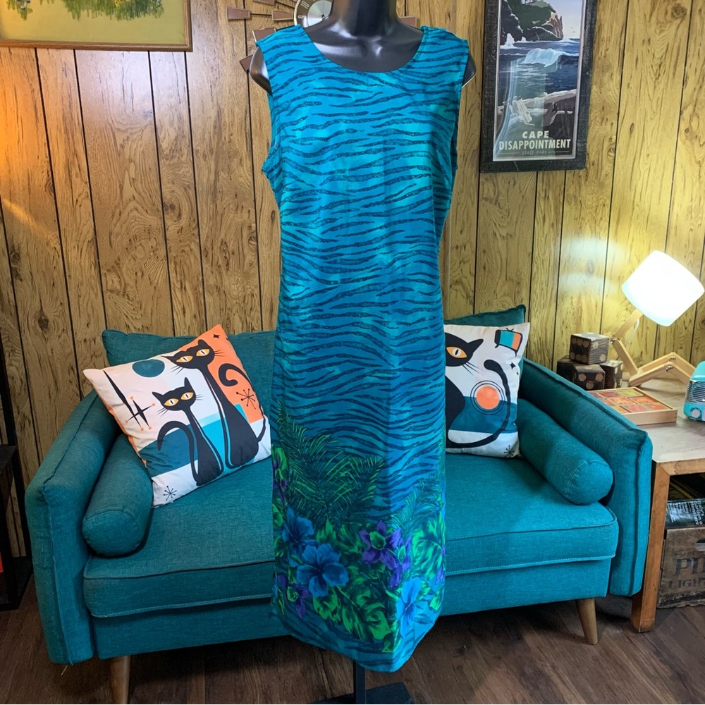 Vintage Tropical Animal Print Swim Cover Up / Dress